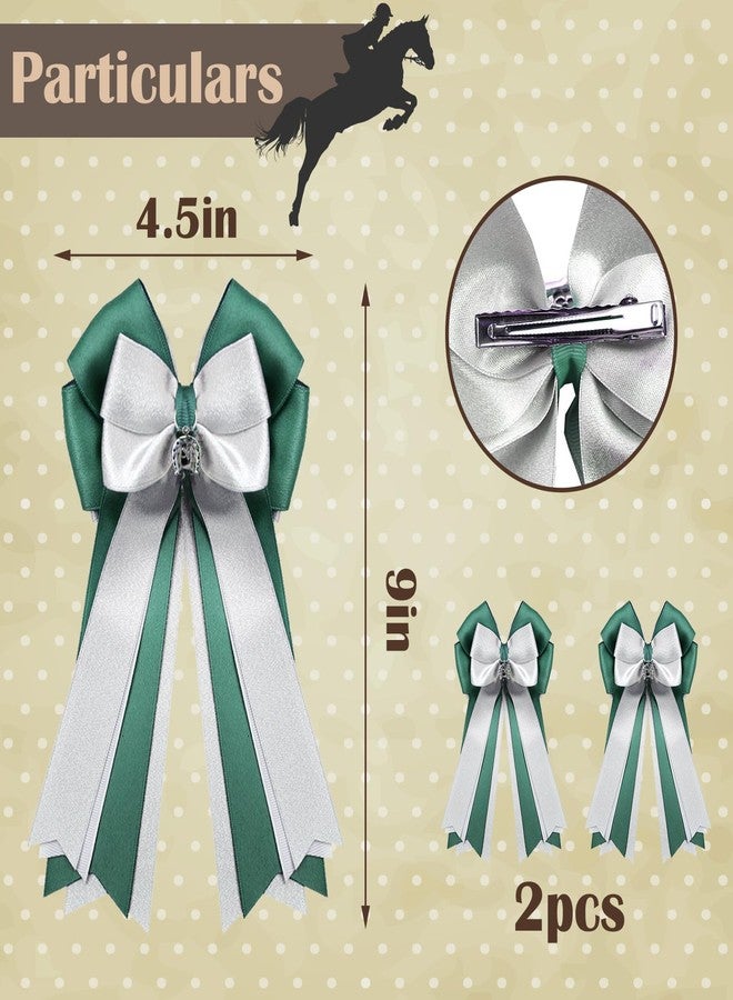 Ftuuo 2 Pcs Equestrian Hair Bow Clips White Green Handmade Horse Show Hairpin Horse Pendant Equestrian Show Bowknot Hair Barrettes Accessories for Horseback Riding Competitions - Image 2